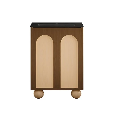 Plaisir Ii 24" Freestanding Bathroom Vanity in Brown Oak with Black Sink Top