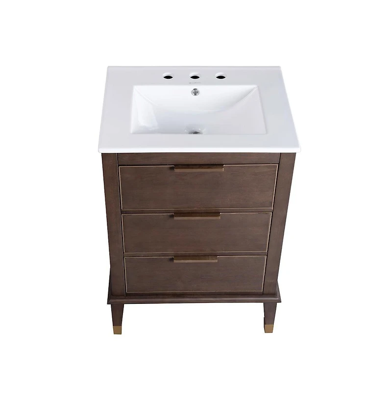 Swiss Madison Hugo 24 in. Brown Oak Bathroom Vanity With White, 3-Hole Ceramic Sink Top