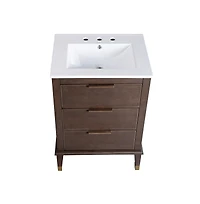 Swiss Madison Hugo 24 in. Brown Oak Bathroom Vanity With White, 3-Hole Ceramic Sink Top