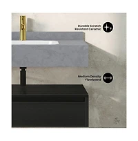 Swiss Madison 36" Wall-Mounted Bathroom Vanity in Black Oak with Charcoal Gray Sink Top