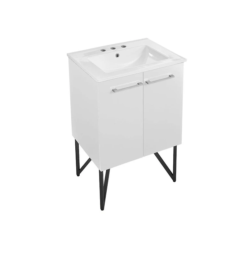 Swiss Madison Annecy 24 in. White Bathroom Vanity With White, 3-Hole Ceramic Sink Top
