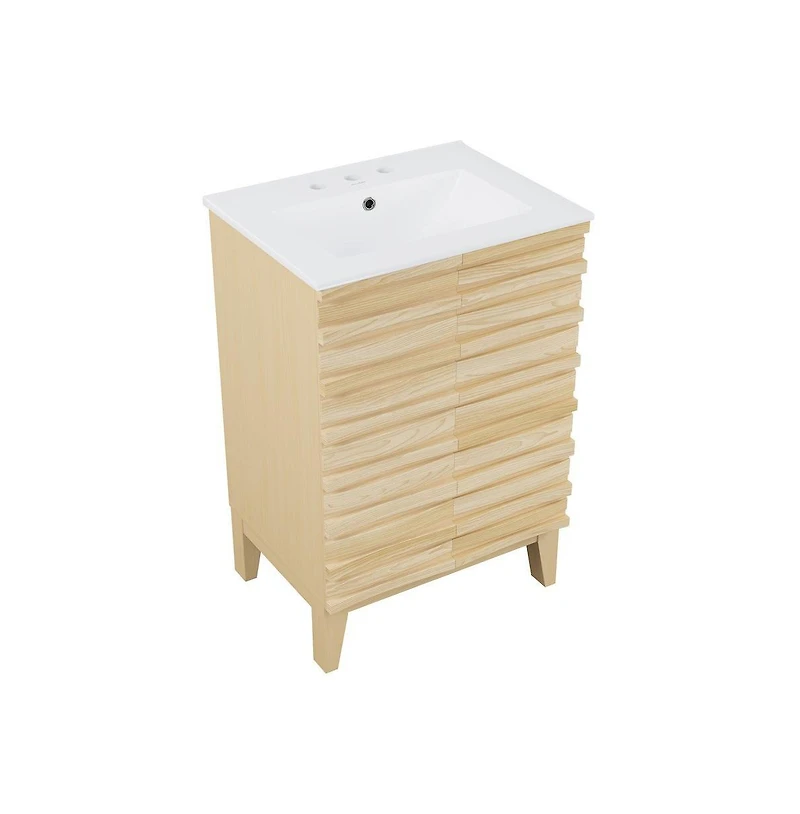 Swiss Madison Cascade 24 in. Natural Oak Bathroom Vanity With White, 3-Hole Ceramic Sink Top