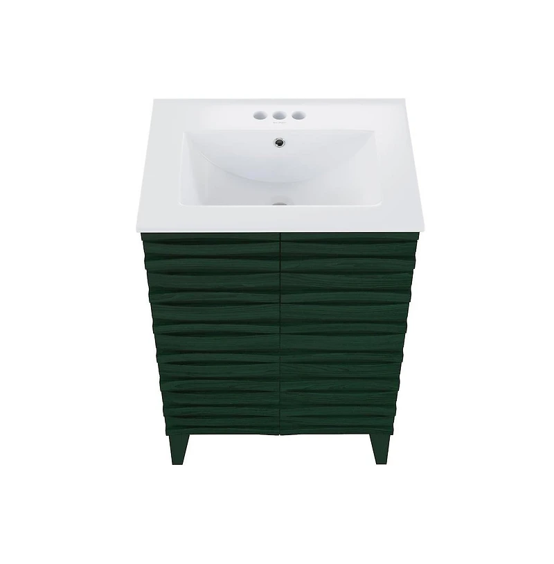 24" Freestanding Bathroom Vanity in Green Oak with 3-Hole Centerset Sink Top