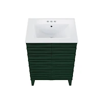 24" Freestanding Bathroom Vanity in Green Oak with 3-Hole Centerset Sink Top