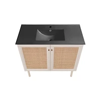 Swiss Madison Classe 36" Freestanding Bathroom Vanity in White Oak with Black Sink Top