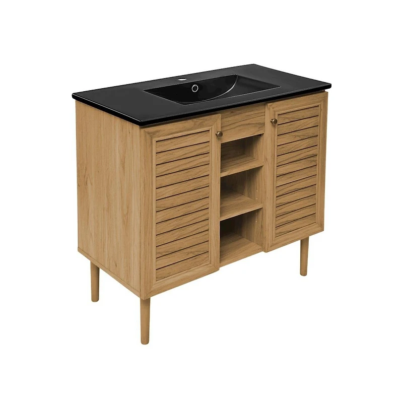 Swiss MadisonBron 36" Freestanding Bathroom Vanity in Golden Oak with Black Sink Top