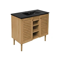 Swiss MadisonBron 36" Freestanding Bathroom Vanity in Golden Oak with Black Sink Top