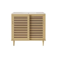 Swiss Madison Delice 36" Freestanding Bathroom Vanity, Natural Oak, 3-Hole Widespread Sink Top