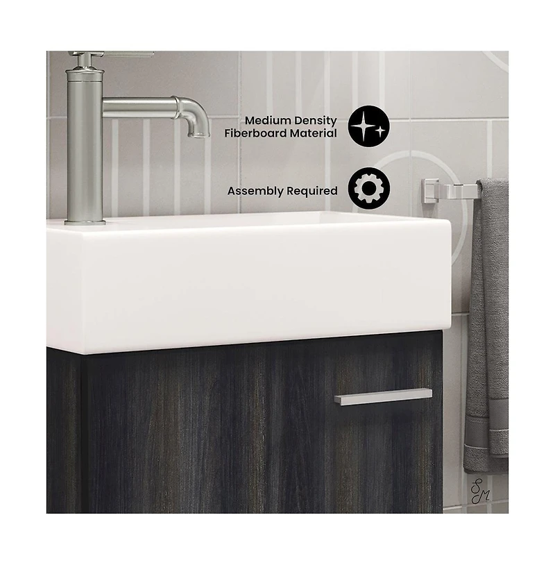 Colmer 18 Single, Black Walnut, One Cabinet, Bathroom Vanity