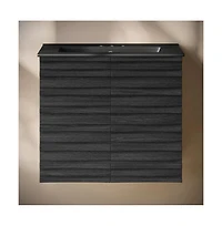 24" Wall-Mounted Bathroom Vanity in Black Oak, Black 3-Hole Centerset Sink Top