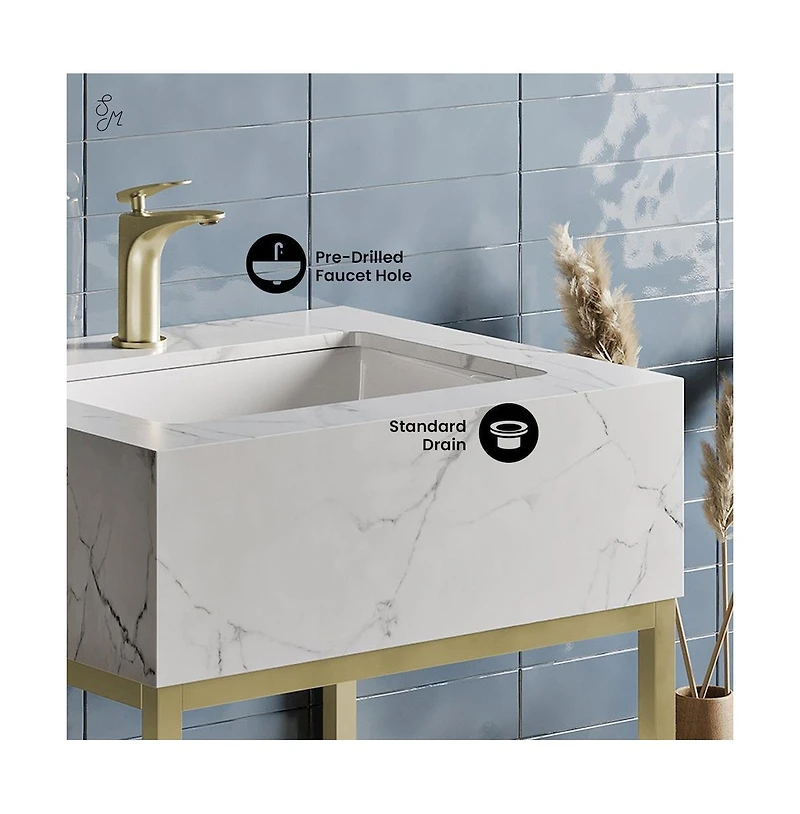 Swiss Madison Beau 24" Open Shelf Natural Oak Frame Freestanding Bathroom Vanity with Sink Top