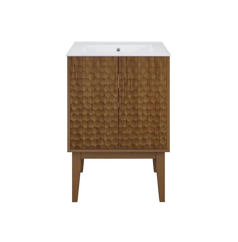 Bosse 24" Freestanding Bathroom Vanity in Brown Oak with Sink Top