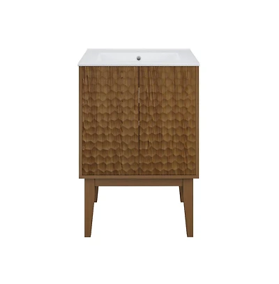 Bosse 24" Freestanding Bathroom Vanity in Brown Oak with Sink Top