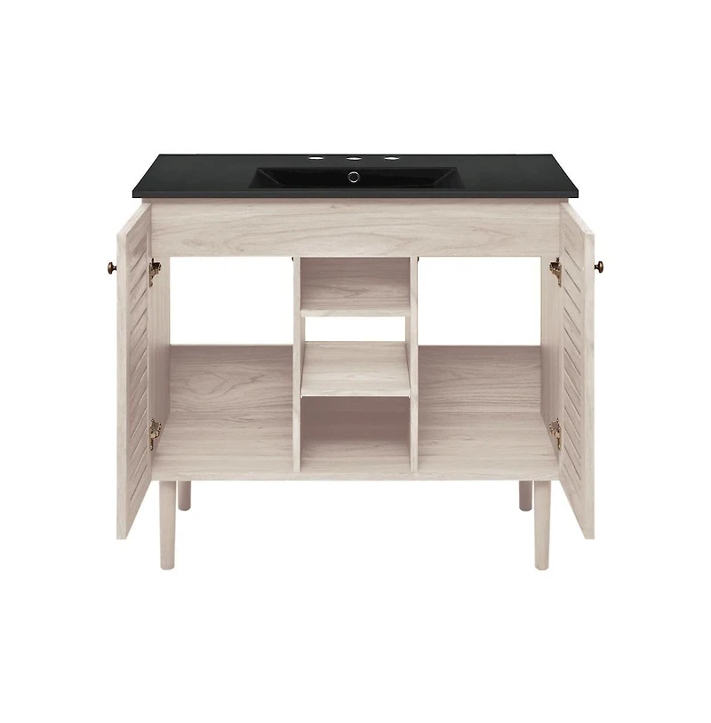 Swiss Madison36" Freestanding Bathroom Vanity in White Oak, Black 3-Hole Widespread Sink Top