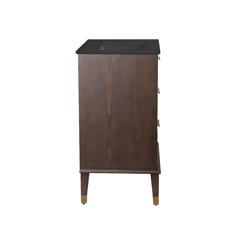 Swiss MadisonHugo 24 in. Brown Oak Bathroom Vanity With Black Ceramic Sink Top