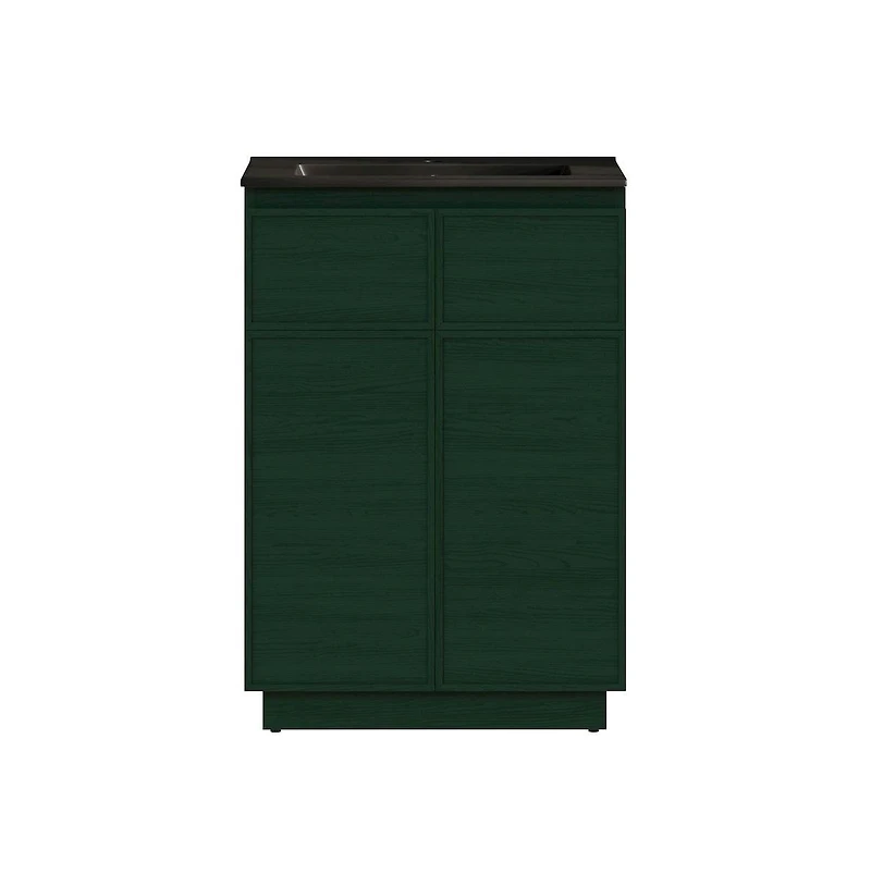 Swiss MadisonSt. Tropez 24" Freestanding Bathroom Vanity in Green Oak with Black Sink Top