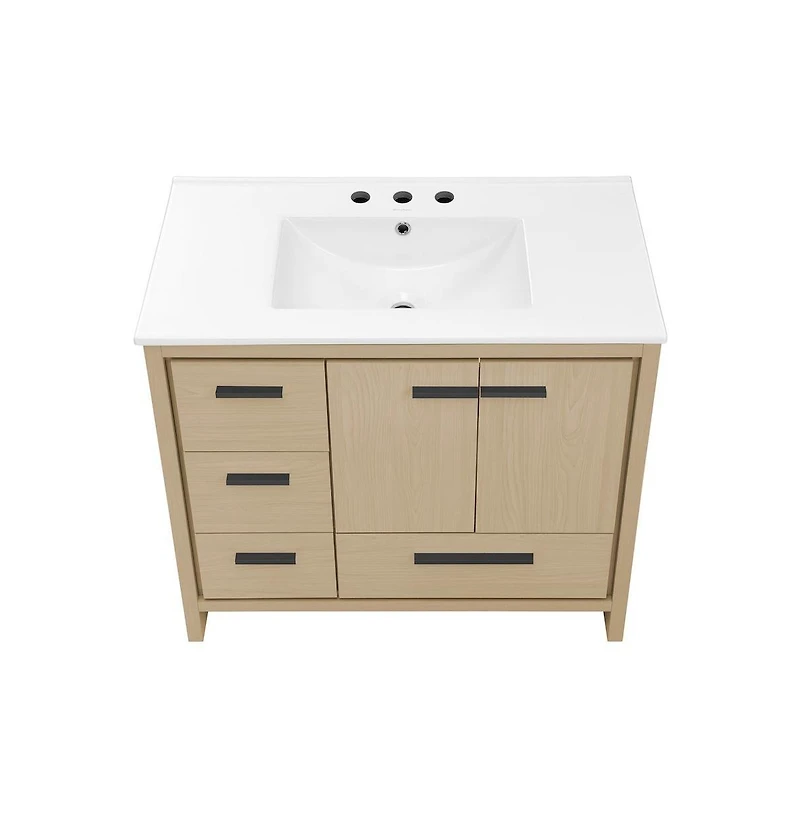 Swiss Madison Virage in. Brown Oak Bathroom Vanity With White