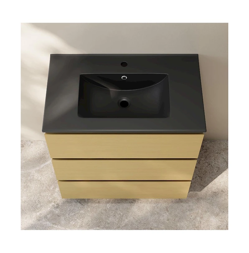 Swiss Madison Liberte 30" Freestanding Bathroom Vanity in Natural Oak with Black Sink Top