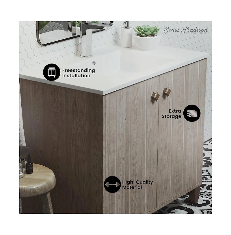 Swiss Madison Eclair 36" Freestanding Bathroom Vanity in Gray Oak with Sink Top