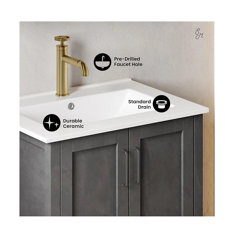 Avallon 24" Freestanding Bathroom Vanity in Black with Sink Top