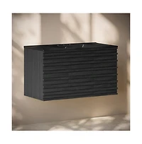 Swiss Madison 36" Wall-Mounted Bathroom Vanity in Black Oak, Black 3-Hole Widespread Sink Top