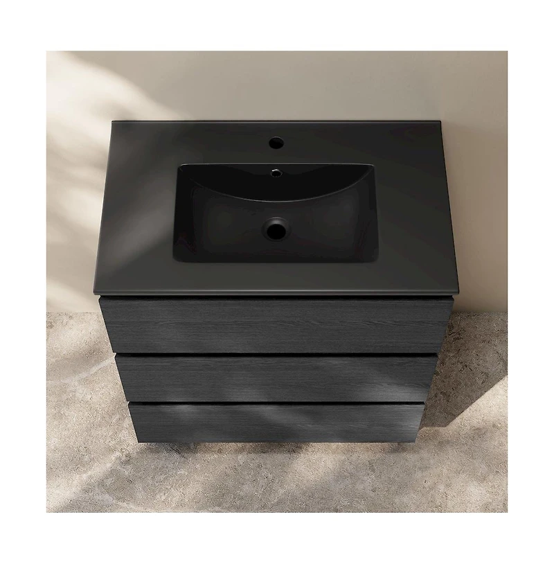 Swiss Madison Liberte 30" Freestanding Bathroom Vanity in Black Oak with Black Sink Top