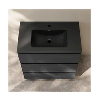 Swiss Madison Liberte 30" Freestanding Bathroom Vanity in Black Oak with Black Sink Top