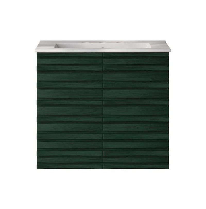 Swiss Madison24" Wall-Mounted Bathroom Vanity in Green Oak with 3-Hole Widespread Sink Top