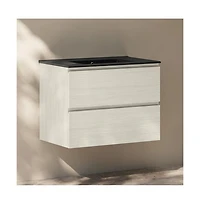 Liberte 30" Wall-Mounted Bathroom Vanity in White Oak with Black Sink Top