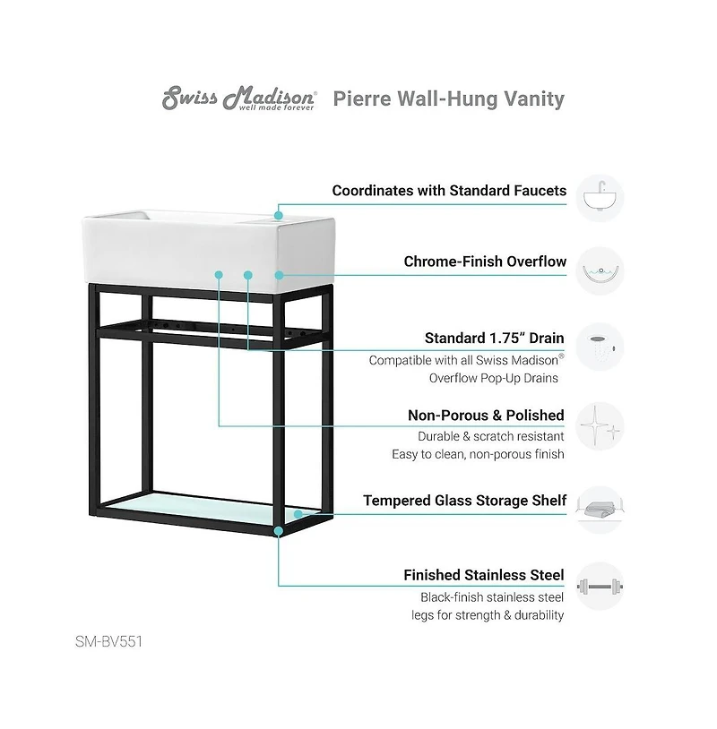 Swiss Madison Pierre 19.5 Single, Metal Frame, Open Shelf, Bathroom Vanity