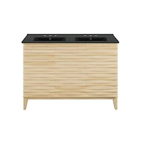 48 in. Natural Oak, Double Basin Bathroom Vanity, Black, 3-Hole Ceramic Sink Top