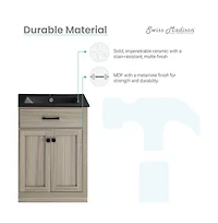 Swiss Madison Burdon 24 in. Brown Oak Bathroom Vanity With Black Ceramic Sink Top