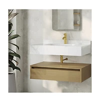 Swiss Madison 36" Wall-Mounted Bathroom Vanity in Natural Oak with White Marble Sink Top