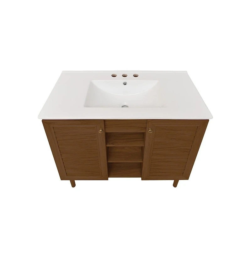 Swiss Madison 36" Freestanding Bathroom Vanity in Brown Oak with 3-Hole Widespread Sink Top