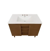 Swiss Madison 36" Freestanding Bathroom Vanity in Brown Oak with 3-Hole Widespread Sink Top