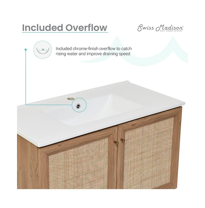 Swiss Madison Classe 36" Wall-Mounted Bathroom Vanity in Oak