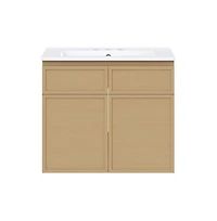 Swiss Madison 24" Wall-Mounted Bathroom Vanity in Natural Oak with 3-Hole Centerset Sink Top