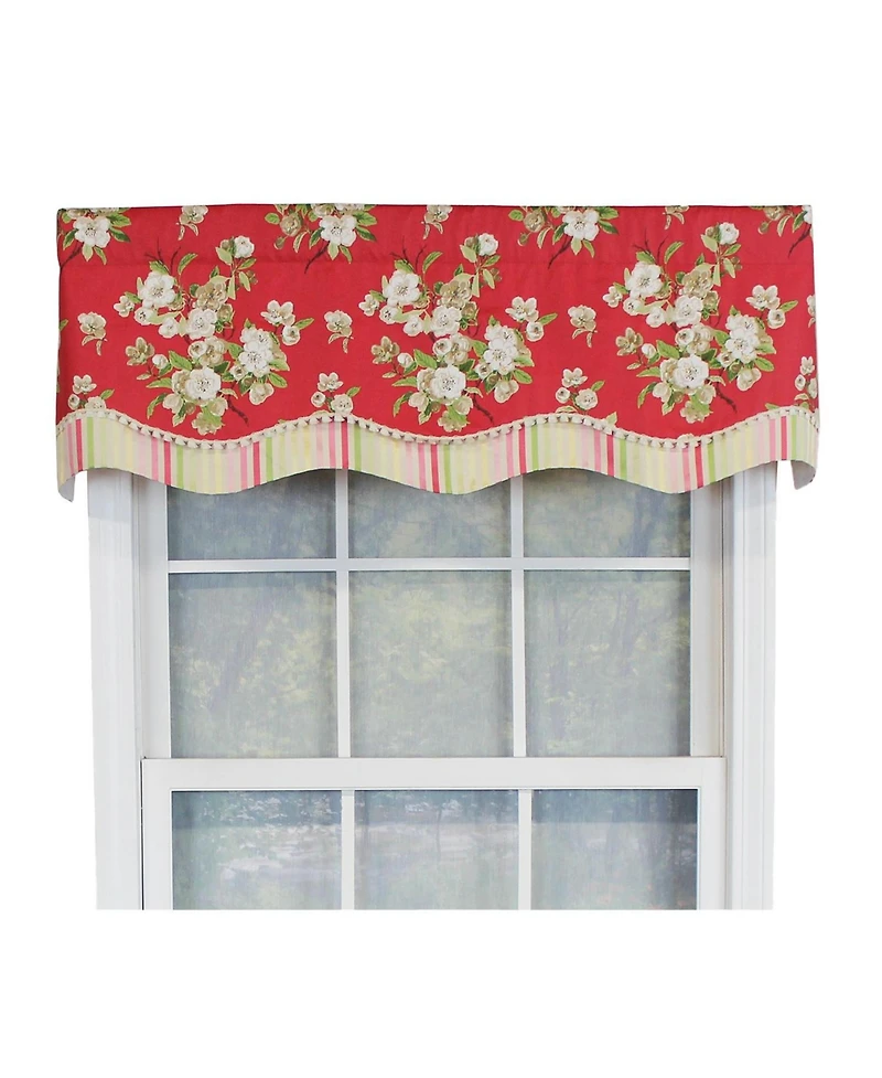 Rlf Home Primrose Trimmed Glory 100% Cotton with Fully Lined 3" Rod Pocket Valnance for Windows 50" x 16" Red