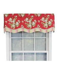 Rlf Home Primrose Trimmed Glory 100% Cotton with Fully Lined 3" Rod Pocket Valnance for Windows 50" x 16" Red