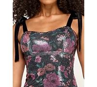 Seni & Cade Juniors' Printed Floral Sequin Dress