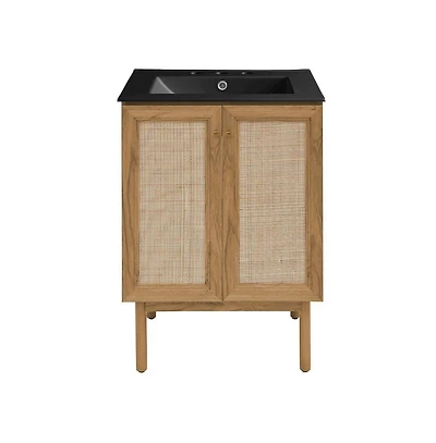 Swiss Madison 24 " Freestanding Bathroom Vanity in Golden Oak, Black 3-Hole Centerset Sink Top