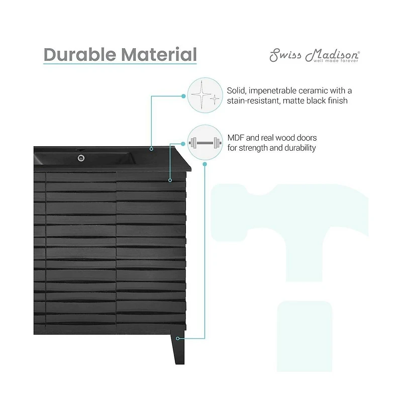 Swiss Madison Cascade 36 in. Black Oak Bathroom Vanity With Black Ceramic Sink Top