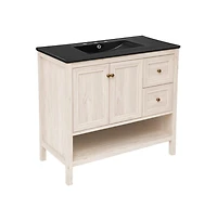 Swiss Madison 36" Freestanding Bathroom Vanity in White Oak, Black 3-Hole Widespread Sink Top