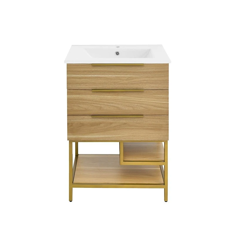 Swiss Madison Carre 24" Freestanding Bathroom Vanity in Golden Oak with Sink Top