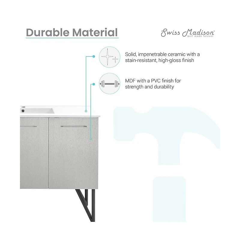 Swiss MadisonAnnecy 48" Freestanding Bathroom Vanity in Gray with Sink Top