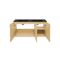 Swiss Madison 48" Wall-Mounted Bathroom Vanity in Natural Oak with Double Basin Sink Top