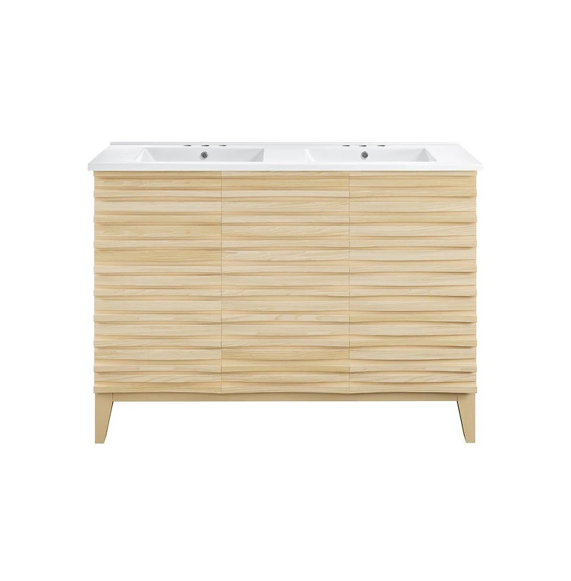 Swiss Madison48 in. Natural Oak, Double Basin Bathroom Vanity, White, 3-Hole Ceramic Sink Top
