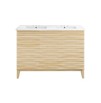 Swiss Madison48 in. Natural Oak, Double Basin Bathroom Vanity, White, 3-Hole Ceramic Sink Top