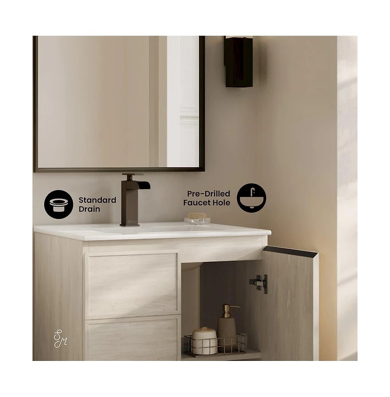Swiss Madison St. Tropez 24" Freestanding Bathroom Vanity in White Oak with Sink Top