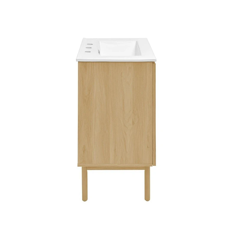 Swiss Madison 24" Freestanding Bathroom Vanity in Natural Oak with 3-Hole Centerset Sink Top